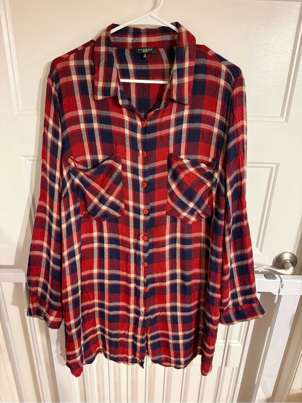 Hannah Red Navy Plaid Button-Front Tunic